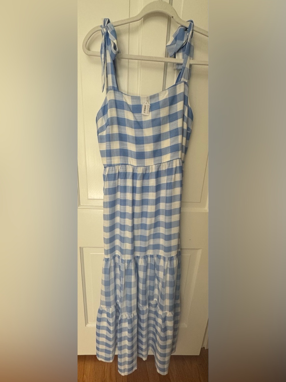 Women’s Blue and White Gingham Tie-Strap Summer Dress